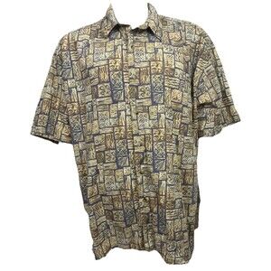 Vintage Hawaiian Shirt 3XL Weekender Floral Tapa‎ Style Brown Cruisewear Resort